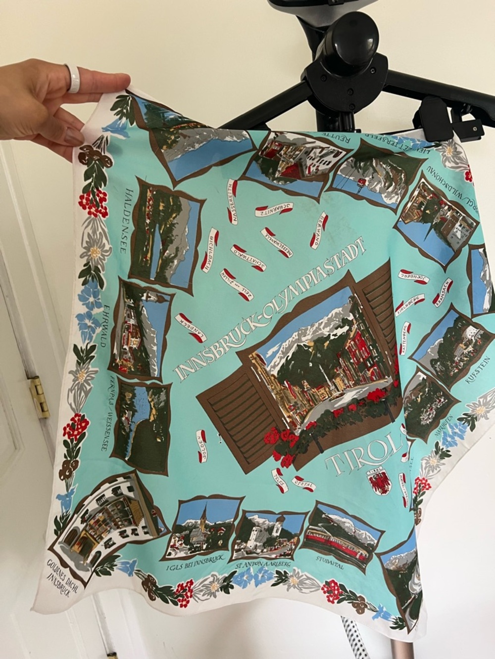 Tirol Scenic Souvenir Scarf - Aqua Background